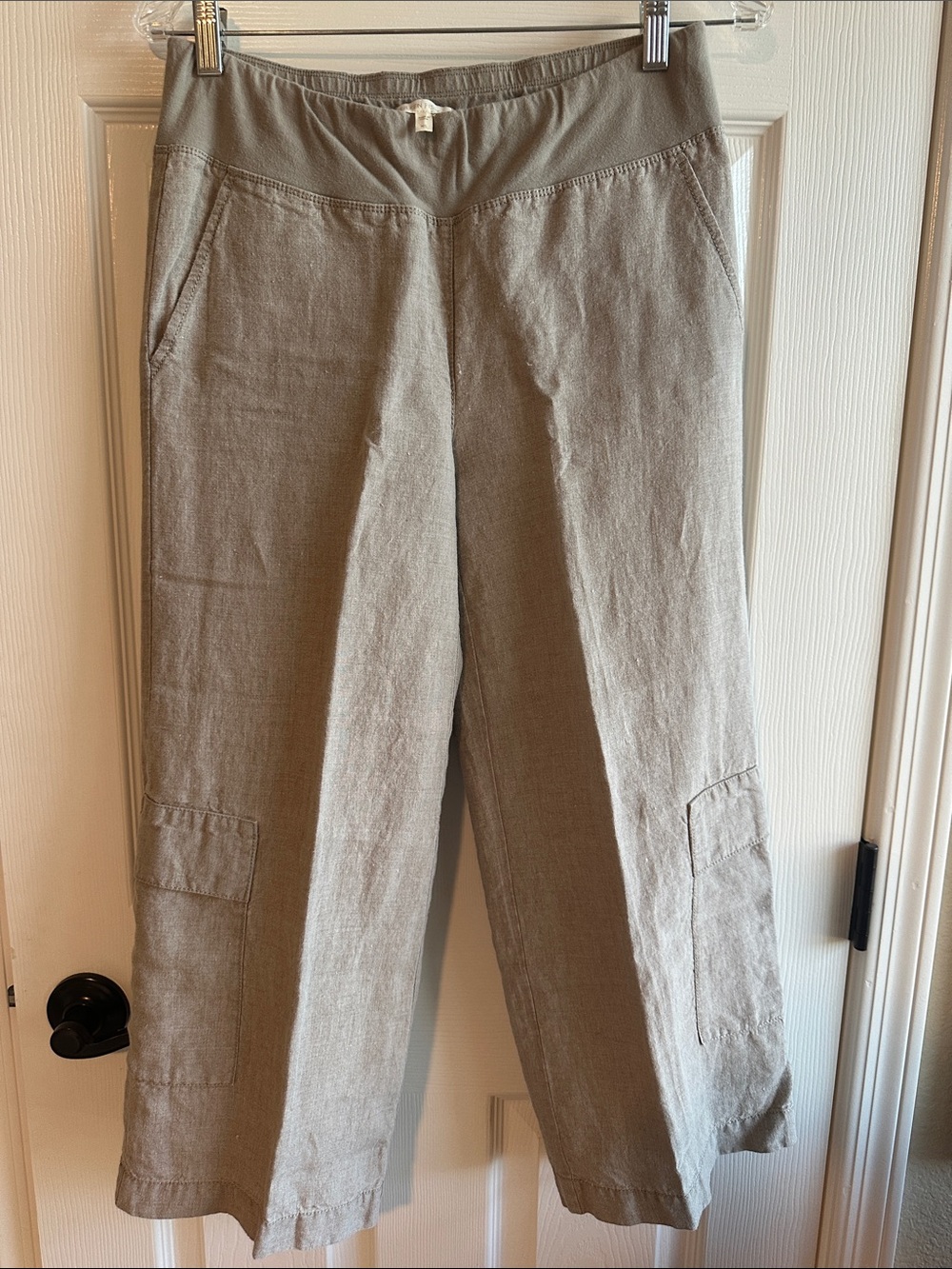 Eileen Fisher Light Taupe Cargo Linen-Blend Pants SZ XS